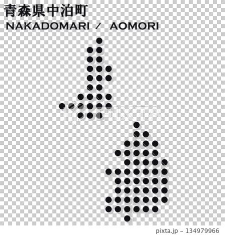 Vector illustration map of Japan: Dot map of Nakadomari town, Aomori prefecture 134979966
