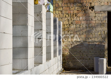 Construction of a new building from aerated concrete blocks 134980322