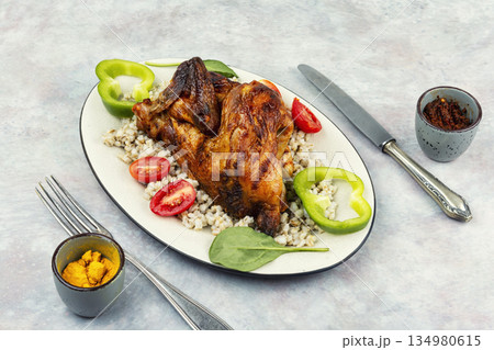 Marinated grilled healthy chicken. 134980615