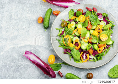 Fresh Vegetable Salad Selection 134980617