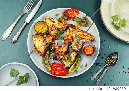 Grilled Chicken Wings for BBQ Menu 134980629