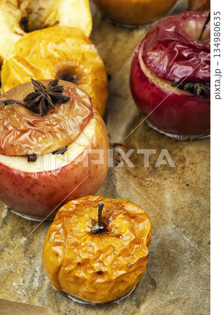 Spiced Baked Apples on a Gray Plate 134980635