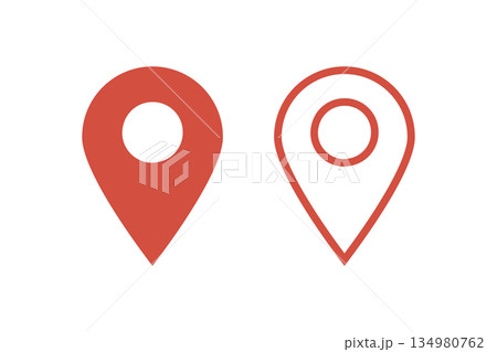 イラスト素材：かわいいマップのピンのアイコン　 pin point. pin location 134980762