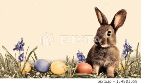 Easter bunny with eggs illustration 134981659