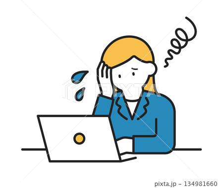 パソコンの操作中にパニック・困惑しているビジネスウーマン カラー パソコンの操作中にパニック・困惑しているビジネスウーマン カラー 134981660