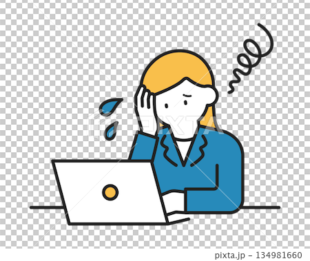 パソコンの操作中にパニック・困惑しているビジネスウーマン カラー パソコンの操作中にパニック・困惑しているビジネスウーマン カラー 134981660