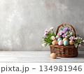 Rustic Easter basket on table 134981946