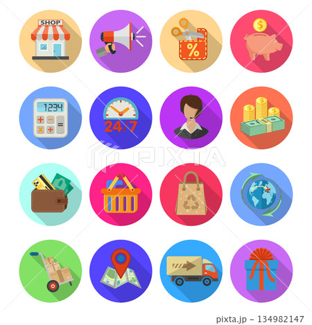 Internet Shopping and Delivery Flat Icon Set 134982147