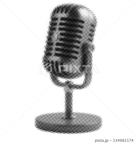 Vintage Microphone Halftone Dot On White Background 134982174