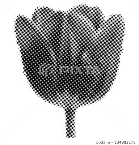 Single Tulip Flower Halftone Dot With Stem Single Tulip Flower Halftone Dot With Stem 134982178