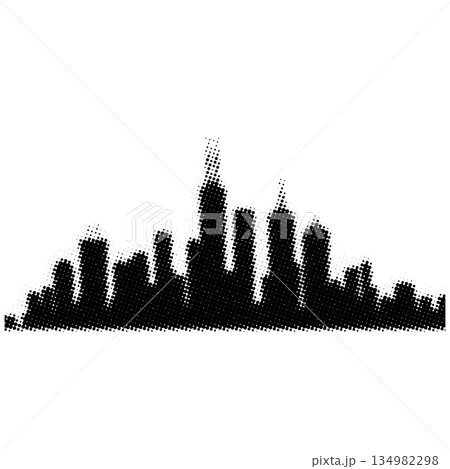 Halftone Silhouette of a City Skyline with Tall Buildings Halftone Silhouette of a City Skyline with Tall Buildings 134982298