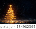Golden Christmas tree shines brightly in an abstract night setting 134982395