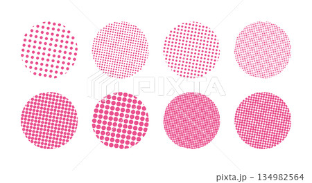 かわいいドット・ハーフトーンの円セット　ベクター　和風　和柄　Abstract dot 134982564