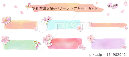 水彩で描いた桜と背景バナー、フレームセット ベクターイラスト 春 テンプレート 広告 飾り枠 見出し 水彩で描いた桜と背景バナー、フレームセット ベクターイラスト 春 テンプレート 広告 飾り枠 見出し 134982941