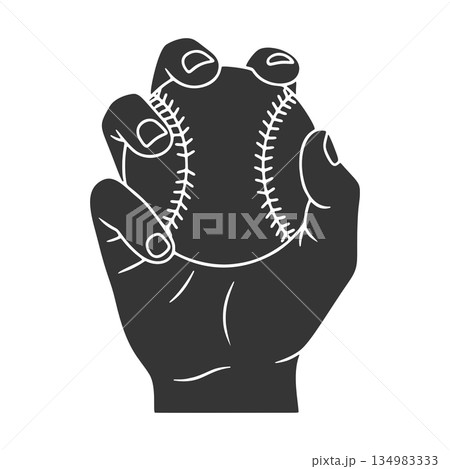 野球ボールを持つ手のシルエットアイコン 134983333