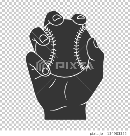 野球ボールを持つ手のシルエットアイコン 134983333