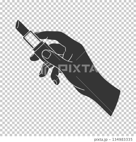 一手拿著口紅的剪影圖標 一手拿著口紅的剪影圖標 134983335