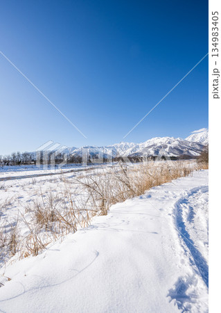 白馬村から望む冬の北アルプスの山 白馬村から望む冬の北アルプスの山 134983405