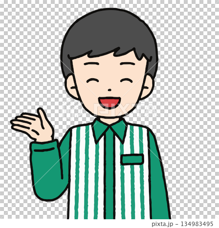 A male convenience store clerk is giving directions A male convenience store clerk is giving directions 134983495