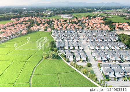 Land plot in aerial view and concept of real estate or property. 134983513