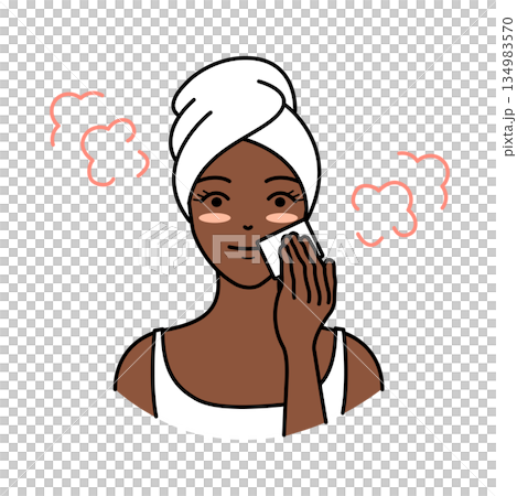 蒸気の中でコットンで優しくスキンケアをする黒人女性のイラスト 蒸気の中でコットンで優しくスキンケアをする黒人女性のイラスト 134983570