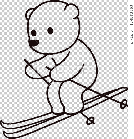 Cute cartoon skiing bear line art drawing Cute cartoon skiing bear line art drawing 134983963