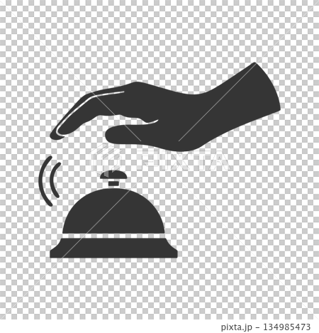 一隻手按門鈴的剪影圖示。 一隻手按門鈴的剪影圖示。 134985473