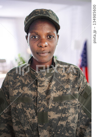 Confident african american female soldier looking at camera 134985600