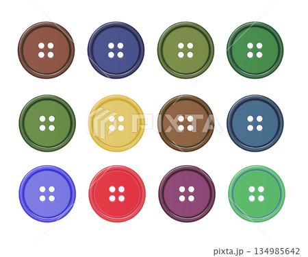 Buttons for Clothes Closeup Isolated. Sewing Scrapbooking Decor. Round Clothes Button. Vector 134985642