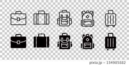 旅行や出張時に用いる手荷物アイコンセット(solidとline入り),編集可能なストロークのシンプル 旅行や出張時に用いる手荷物アイコンセット(solidとline入り),編集可能なストロークのシンプル 134985882