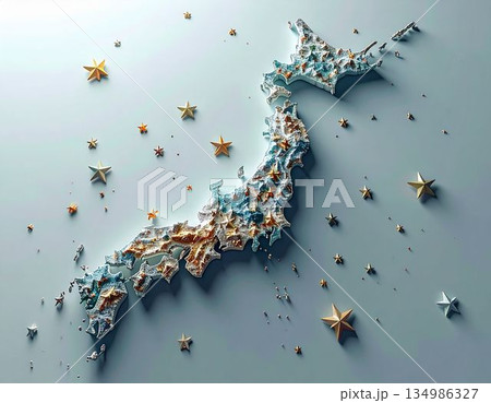星のイメージの日本地図(ai生成画像) 星のイメージの日本地図(ai生成画像) 134986327