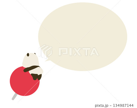 画鋲に乗るパンダ。吹き出し付き 画鋲に乗るパンダ。吹き出し付き 134987144
