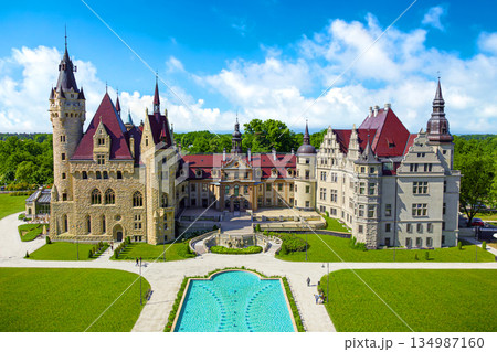 Beautiful view of Moszna castle. Upper Silesia, Poland Beautiful view of Moszna castle. Upper Silesia, Poland 134987160