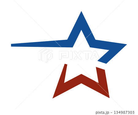 Red and blue interlocking star design on white background 134987303
