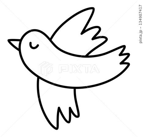 Vector flying bird line icon. Spring migratory passage animal. Cute Easter village character black and white illustration or coloring page for kids isolated on white background Vector flying bird line icon. Spring migratory passage animal. Cute Easter village character black and white illustration or coloring page for kids isolated on white background 134987417