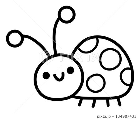 Vector ladybug line icon. Adorable ladybird clipart. Funny woodland, forest or garden insect. Cute spring bug black and white illustration, coloring page for kids isolated on white background 134987433