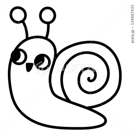 Vector crawling snail line icon. Funny woodland mollusk. Cute forest black and white illustration for kids isolated on white background. Easter village character clipart or coloring page 134987435