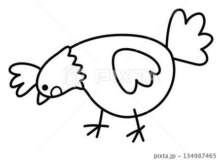 Vector funny hen line icon. Farm pecking bird clipart isolated on white background. Spring or Easter black and white illustration. Cute domestic animal coloring page Vector funny hen line icon. Farm pecking bird clipart isolated on white background. Spring or Easter black and white illustration. Cute domestic animal coloring page 134987465