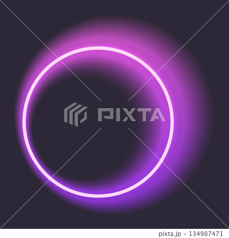 Glowing neon circle with purple halo for modern design 134987471