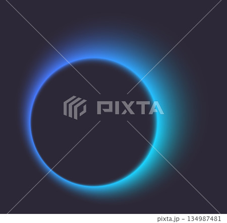 Vibrant neon eclipse circle with blue halo effect Vibrant neon eclipse circle with blue halo effect 134987481