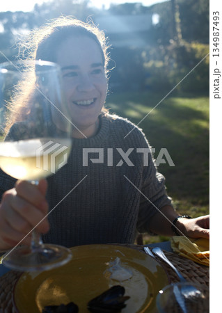red curly hair beauty girl outdoors at spring season red curly hair beauty girl outdoors at spring season 134987493