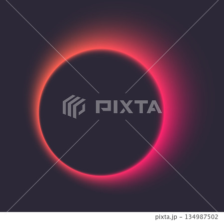Glowing neon eclipse circle with red and pink halo effect 134987502