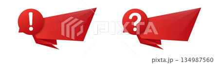Red polygonal speech bubbles with exclamation and question marks Red polygonal speech bubbles with exclamation and question marks 134987560