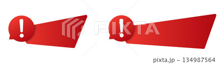 Red alert icons with exclamation marks on speech bubbles 134987564