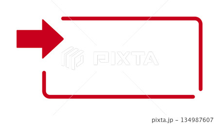 Red arrow on white rectangular frame Red arrow on white rectangular frame 134987607