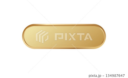 Golden metallic nameplate with rounded edges shines brightly in soft light reflection Golden metallic nameplate with rounded edges shines brightly in soft light reflection 134987647
