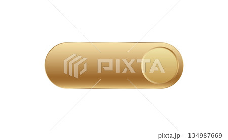 Gold toggle button with smooth surface and rounded shape for user interface design 134987669
