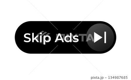 Digital skip ads button icon with play symbol for online video streaming platforms Digital skip ads button icon with play symbol for online video streaming platforms 134987685