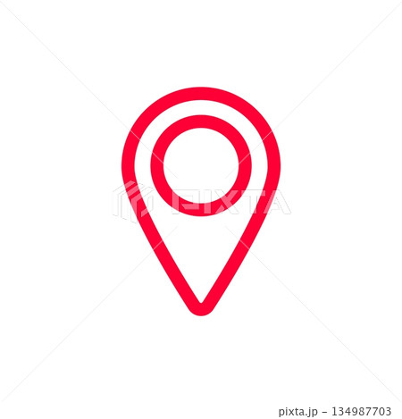 Iconic pin location symbol in bold red for maps apps and navigation Iconic pin location symbol in bold red for maps apps and navigation 134987703