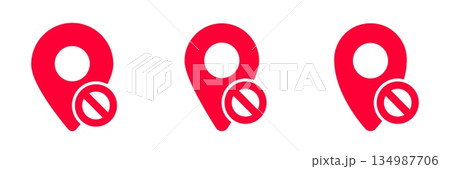 Red map pin icons with stop symbol for no entry location indication or restricted areas Red map pin icons with stop symbol for no entry location indication or restricted areas 134987706